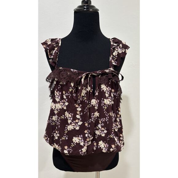 - Free People Take It Away Floral Lace Bodysuit Size S NWOT Chocolate Merlot - Picture 2 of 6